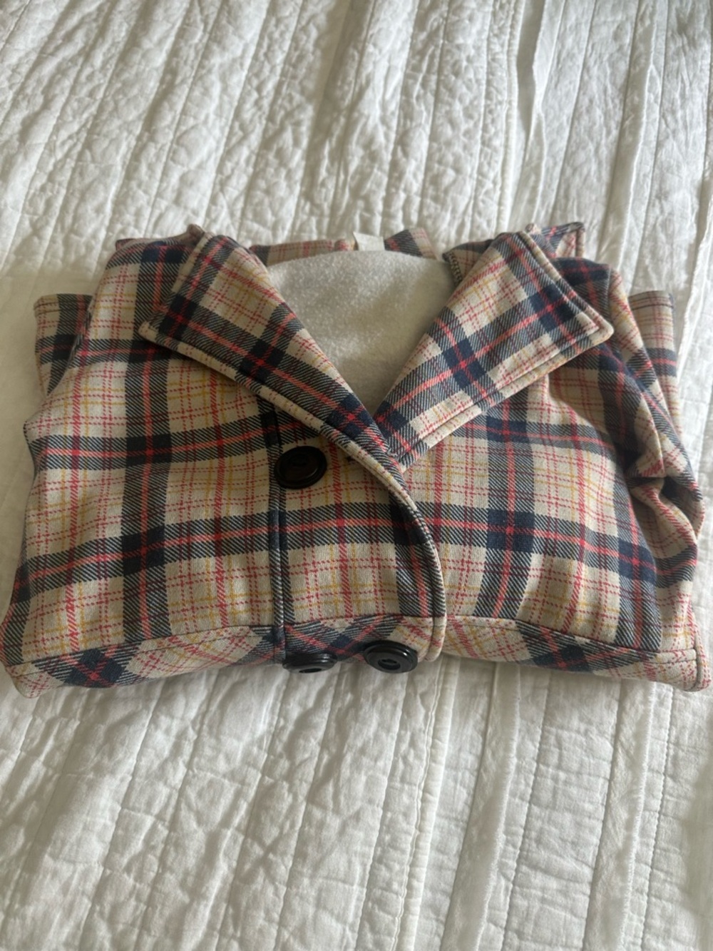 Billabong Hooded Plaid Sweater Peacoat style in Cream, Navy & Red - Picture 2 of 4
